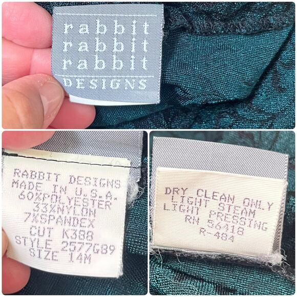 Vintage Rabbit Rabbit Rabbit Green Jacquard V Neck Button Down Tunic 14M Boho - Picture 11 of 12